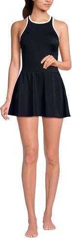 Lands' End Women's Chlorine Resistant Tugless High Neck Swim Dress One Piece Swimsuit in Kuwait