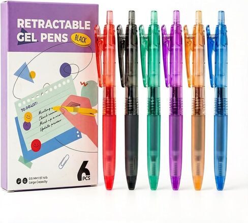 Four Candies 12Pack 0.5mm Black Ink Quick Dry Retractable Gel Pen Set, Cute Transparent Pastel Fine Point Note Taking Aesthetic lnk Pens, Comfort Grip Drawing Writing School Office Home (Black) in Kuwait