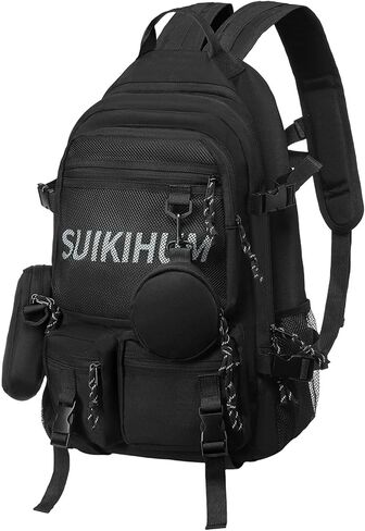 Laptop Backpack 13 Inch College Schoolbag W/2 Hanging Pockets, Large Capacity Korean Style Backpack for Man Girls, Black in Saudi Arabia