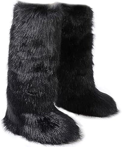 Valpeak Womens Faux Fur Boot Winter Fluffy Long Furry Boots for Girls Outdoor Fuzzy Knee-High Boots in Kuwait