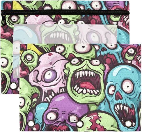 Wudan Colorful Yelling Zombie 3 Ring Binder Pencil Pouch 2 Pack Clear Waterproof Plastic Pencil Case with Zipper Cosmetic Bag Office Document Organizer in Kuwait