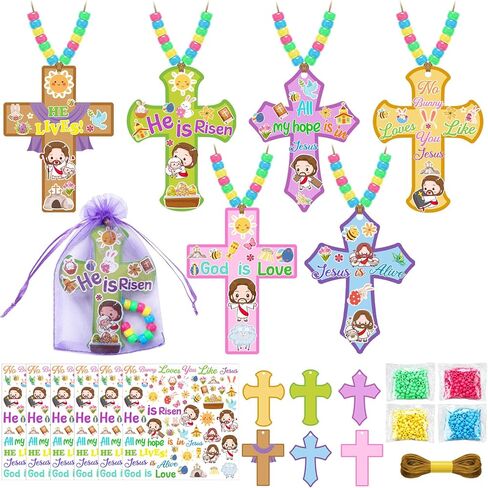 48 Set Easter Cross Craft Kit Religious DIY Paper Crafts Make Your Own Hanging Ornament for Sunday School VBS Church Classroom Art Project Home Activities (Easter, Classic) in Kuwait
