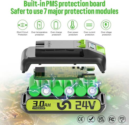 New upgraded 3.0Ah 24V Replacement for Greenworks 24V Battery 29852 BAG709 BAG710 Compatible with Greenworks 24V 29842 Battery for Greenworks 24 Volt Power Tools 20352 22232 2508302 Cordless Tools in Kuwait