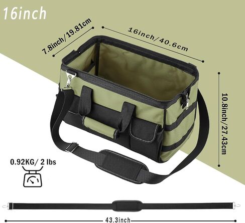 Tool Bag, 16inch Foldable Open Top Tool Bag Organizer for Easy Tool Access, Water-Resistant Construction, Electrician Tool Bag with Handle & Padded Adjustable Strap, Blue in Kuwait