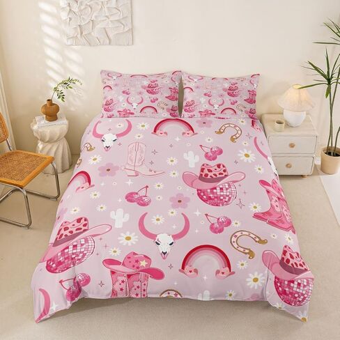 Manfei Cute Bow Duvet Cover Set Toddler Size, Pink Bowknot Cherry Bedding Set 2pcs, Kawaii Bow Tie Princess Quilt Cover, Kids Girls Women Room Decor, Soft and Breathable, 1 Pillowcase, No Comforter in Saudi Arabia