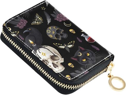 MNSRUU RIFD Blocking Wallet Goth Skull Moth Wallet Credit Cards Holder Slim Leather Credit Card Holder Case with Zipper,Small Wallet for Women Men in Kuwait