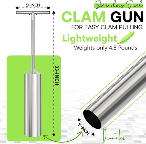 SturdyShape Clam Gun V3 36in - مسدس Clamming من الفولاذ المقاوم للصدأ عالي الدقة - مسدسات البطلينوس الخاصة بنا المزودة بأدوات تنفيس هي معدات لا بد من اقتنائها - قطر أنبوب البطلينوس 5 بوصات in Kuwait