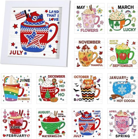 Trandraft 13 Pcs Interchangeable Seasonal Diamond Painting Kits Christmas Diamond Art Kits with Frame Seasonal Cute Cartoon Diamond Painting for Holiday Christmas Home Table Decor Art Craft Gifts in Kuwait