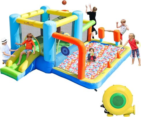 SunSports Inflatable Water Slide Bounce House,10 in 1 Bouncy House for Kids Outdoor,Inflatable Water Park with Blower,Water Slides for Kids Backyard in Kuwait