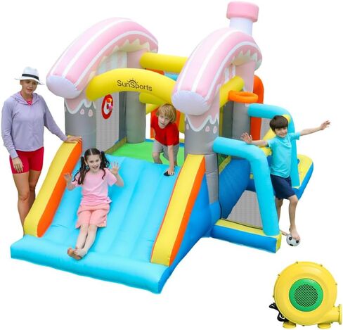 SunSports Inflatable Water Slide Bounce House,10 in 1 Bouncy House for Kids Outdoor,Inflatable Water Park with Blower,Water Slides for Kids Backyard in Kuwait