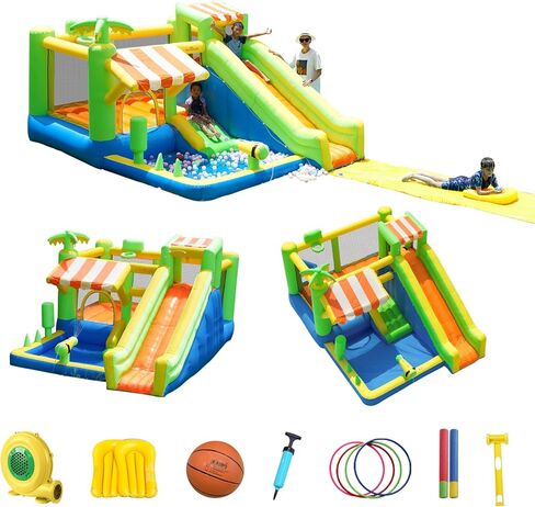 SunSports Inflatable Water Slide Bounce House,10 in 1 Bouncy House for Kids Outdoor,Inflatable Water Park with Blower,Water Slides for Kids Backyard in Kuwait