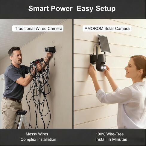 كاميرا أمان الطاقة الشمسية اللاسلكية في الهواء الطلق ، رؤية ليلية ملونة 2K 3MP ، اكتشاف حركة الذكاء الاصطناعي مع إنذار صفارات الإنذار ، IP66 مقاوم للعوامل الجوية ، WIFI 2.4 جيجا هرتز والتحكم الذكي للمنزل والشقة والمراقبة المكتبية in Kuwait