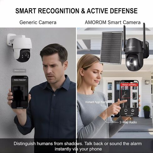 كاميرا أمان الطاقة الشمسية اللاسلكية في الهواء الطلق ، رؤية ليلية ملونة 2K 3MP ، اكتشاف حركة الذكاء الاصطناعي مع إنذار صفارات الإنذار ، IP66 مقاوم للعوامل الجوية ، WIFI 2.4 جيجا هرتز والتحكم الذكي للمنزل والشقة والمراقبة المكتبية in Kuwait