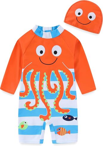 Baby boy Swimsuit Toddler One Piece Zipper Swimwear UPF 50+ Sun Protection Sunsuit Infant Bathing Suit with Sun Hat in Saudi Arabia