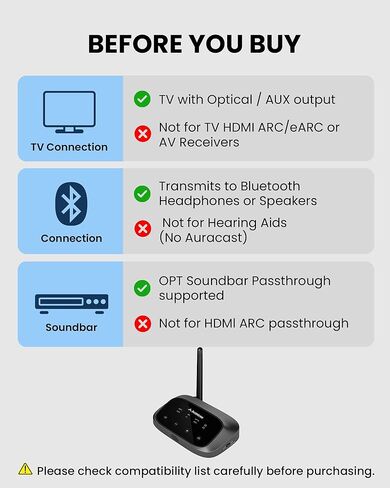 Avantree Oasis Plus 2 - [2025 Version] Bluetooth Transmitter for TV with Remote Volume Control, aptX-Adaptive & Low Latency, and Soundbar Passthrough - Wireless Audio Adapter for Headphones in Kuwait