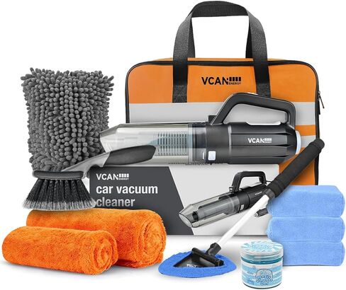 Car Cleaning kit, VCANENERGY Detailing Kit for Interior Cleaner with Car Vacuum Cleaner, Wheel Brush, Microfiber Towel, Wash Mitt, Windshield Cleaner, Interior and Exterior Car Wash Kit for Women, Men in Kuwait
