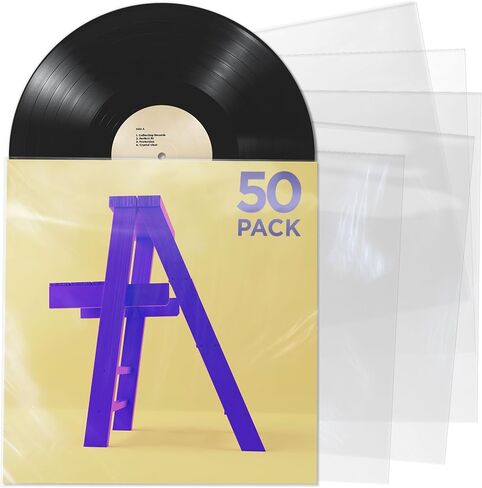 Claev Record Sleeves for Album Covers - 50 Clear Plastic Outer Sleeves to Protect 12" LP Vinyl Record Albums - 12.75 x 12.75 inch & 3 mil Thick - Archival Quality for Collection Protection in Kuwait