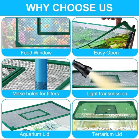 Fish Tank Lid Magnetic Fish Tank Lid Aquarium Net Cover with Feeding Window 5-50 Gallon Aquarium Lid Anti-Jumping Net for Fish 11.8 FT DIY Magnetic Fish Tank Cover Aquarium Cover in Kuwait