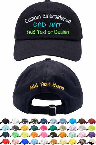 قبعة مطرزة مخصصة للرجال والنساء والأطفال - الأمام والخلف. النص والتصميم. قبعة مجهزة ، قبعة ، نمط خمر. in Kuwait