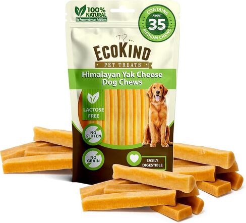 EcoKind Pet Treats Gold Himalayan Yak Cheese Dog Chew, Yak Dog Treats for Active Chewers, 100% Natural & Healthy Chew Sticks for Small & Large Dogs, Yak Cheese Chews (3 Medium Sticks) in Kuwait