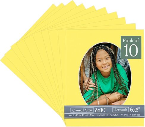 CountryArtHouse Chamois Yellow Acid Free 8x10 Oval Picture Frame Mat with White Core Bevel Cut for 6x8 Pictures - Fits 8x10 Frame - Pack of 1 Matboard in Kuwait