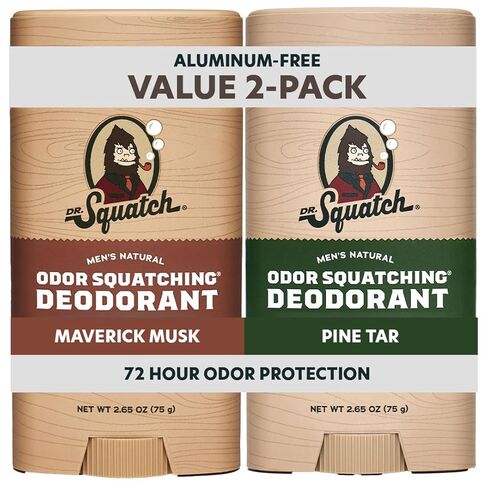 Dr. Squatch Natural Deodorant for Men – Odor-Squatching Men's Deodorant Aluminum Free - Rainforest Rapids + Fresh Falls (2.65 oz, 2 Pack) in Kuwait