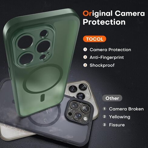 حافظة TOCOL مغناطيسية لهاتف iPhone 14 Pro، ترقية [حماية كاملة للكاميرا] مناسبة لـ MagSafe [تم اختبار السقوط من الدرجة العسكرية] مصد خلفي شفاف غير لامع لهاتف iPhone 14 Pro مقاس 6.1 بوصة، أخضر جبال الألب in Kuwait