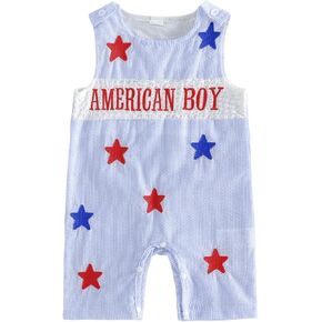 طفلة بوي رضيع 4 يوليو ملابس العلم الأمريكي بلا أكمام رومبير شورت حديث الولادة in Kuwait