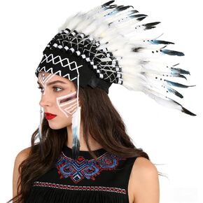 Ruiqas Native American Headdress, Indian Style Feather Headdress with Elastic Band for Kids Adults Party Photo Props Party Home Decor in Kuwait