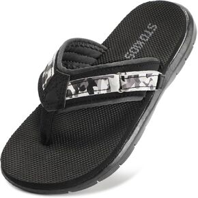 Flip Flops Boys Sandals Summer Beach Non Slip Outdoor & Intdoor Little/Big Boys Adjustable Comfortable Soft Bathroom Pool Swimming Shower Home House Sport Black Blue Big Kid 6 in Saudi Arabia