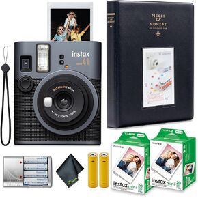 Fujifilm Instax Mini 41 حزمة كاميرا فيلم فورية مع حزمة قيمة Fuji Instax-Instax-Instax-Stant-Mini (40 ورقة) + 4x قابلة لإعادة الشحن مع شاحن + ألبوم صور-64 جيوب + المزيد in Kuwait