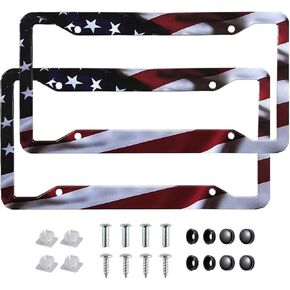 2Pcs License Plate Frames, License Tag Plate Universal Fit for Cars, Trucks and SUVs (BlackRedYellow-Right-Silver) in Saudi Arabia