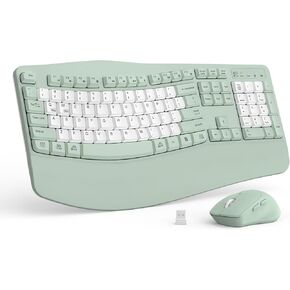 Wireless Keyboard and Mouse Combo,2.4G Full Size Wave Keys Ergonomic Keyboard with Wrist Rest for Natural Typing, 3 DPI Adjustable Ergonomic Silent Mouse for Computer/Laptop/Windows/Mac(Purple) in Saudi Arabia