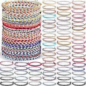 Equsion 100 Pcs Woven Wrap Friendship Bracelets Beach String Bracelets Operation Christmas Handmade Braided Bracelet Adjustable Thread Bracelets for Women Girls Party Favors Birthday Gifts in Kuwait