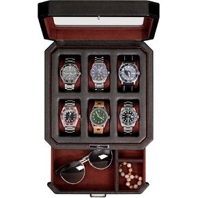 ROTHWELL 8 Slot Leather Watch Box with Valet Drawer - Luxury Watch Case Display Jewelry Organizer, Locking Watch Display Case Holder with Real Glass Top - Watch Box Organizer for Men & Women (Carbon) in Saudi Arabia