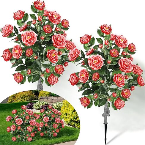 2 Pack 36" Artificial Camellia Tree Plants 3ft Faux Camellia Flower with Spike UV Resistant Fake Floral Blooming Bush for Indoor Outdoor Wedding Front Door Porch Garden Backyard Garden(White) in Saudi Arabia