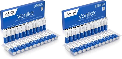 بطاريات Voniko AA، 24 حزمة بطاريات ليثيوم AA بقدرة 1.5 فولت - بطارية مزدوجة عالية الأداء تدوم طويلاً لمصباح يدوي، الألعاب، جهاز التحكم عن بعد، نظام إنذار (غير قابلة لإعادة الشحن) in Kuwait