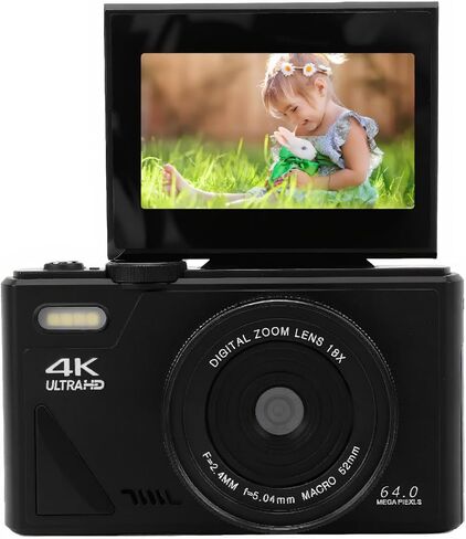 كاميرا رقمية 4K للتصوير الفوتوغرافي ، كاميرا Vlogging 64 ميجابكسل لـ YouTube مع تكبير 18x ، كاميرا فيديو Focus 4K ، 3.0 بوصة شاشة Campact 256g (أسود) in Kuwait