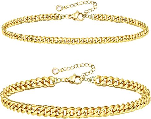 Anklets for Women 14K Gold Plated Ankle Bracelets Waterproof Layered Cuban Link Chain Anklets Set Adjustable Summer Beach Vacation Travel Jewelry in Kuwait