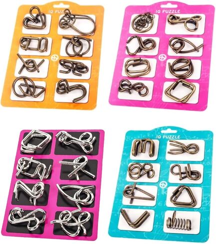 Ahyuan 24 Pieces IQ Test Mind Game Toys IQ Toys Brain Teaser Metal Wire Puzzles Magic Trick Toy Metal IQ Puzzle for Children and Adults (Bronze) in Kuwait