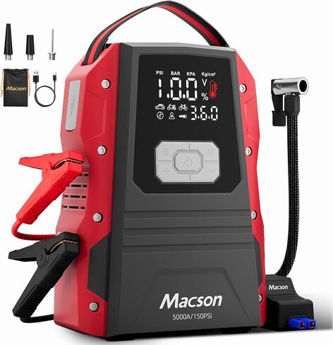 Jump Starter with Air Compressor-1500A Portable Car Battery Charger(Up to 7.5L Gas/5.5L Diesel),12V Jumper Box 150PSI Auto Tire Inflator with Jumper Cable, USB Charge, DC Output and Flashlight in Saudi Arabia