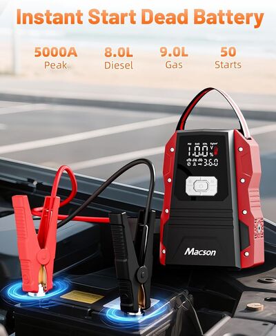 Jump Starter with Air Compressor-1500A Portable Car Battery Charger(Up to 7.5L Gas/5.5L Diesel),12V Jumper Box 150PSI Auto Tire Inflator with Jumper Cable, USB Charge, DC Output and Flashlight in Saudi Arabia