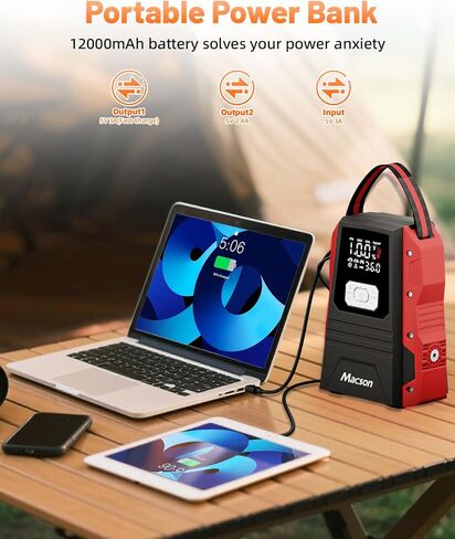 Jump Starter with Air Compressor-1500A Portable Car Battery Charger(Up to 7.5L Gas/5.5L Diesel),12V Jumper Box 150PSI Auto Tire Inflator with Jumper Cable, USB Charge, DC Output and Flashlight in Saudi Arabia