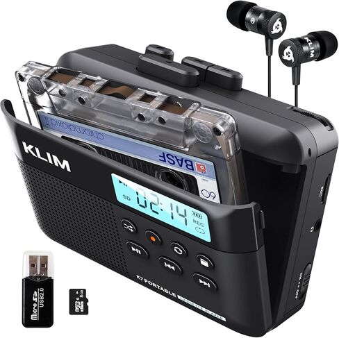 KLIM K7 Cassette Tape Player + Cassette to MP3 Converter + Portable Cassette Player + Built-in Microphone & Speaker + Rechargeable Battery + Earphones + 32GB SD Card in Kuwait