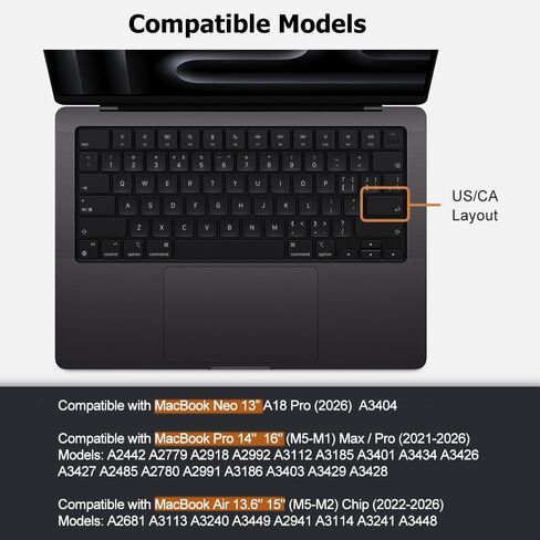 Silicone Keyboard Cover Skin for MacBook Pro 14" 16 inch M4 Pro/Max Chip A3112 A3185 A3401 A3186 A3403 Released in 2024 Touch ID Protector Accessories US/ANSI Layout (Black) in Kuwait