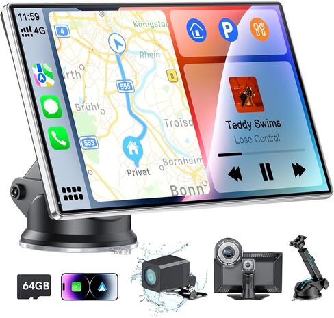 شاشة CORPLAY اللاسلكية المحمولة للسيارة ، استريو COOCOM UHD مع شاشة تعمل باللمس مع Apple Carplay و Android Auto ، 4K DASH CAM ، كاميرا احتياطية 1080 بكسل ، رابط المرآة ، التحكم الصوتي ، بلوتوث 5.3 ، GPS ، FM in Kuwait