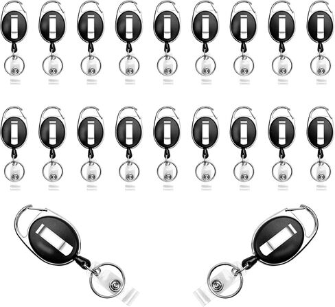 20 PCS Badge Holders, Retractable Badge Reel with Carabiner Heavy Duty Badge Reel Clip and Key Ring for Office Worker in Kuwait