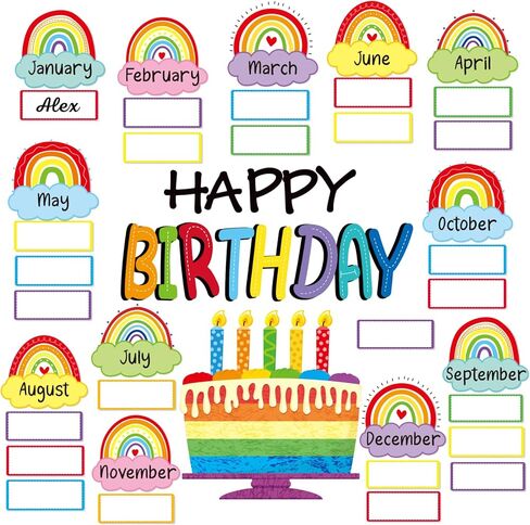 Rainbow Happy Birthday Bulletin Board Rainbow Holiday Birthday Board Sign Let's Celebrate Happy Birthday Rainbow Cloud Accents Cutouts for Calendars Festival Bulletin Boards Wall Classrooms Decor in Kuwait