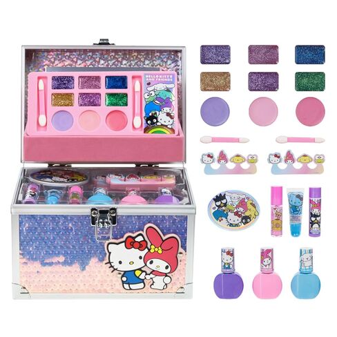 Hello Kitty & Friends - Townley Girl Train Case Makeup Set for Kids, Includes Lip Gloss, Eye Shimmer, Nail Polish, Brushes, and More! Perfect for Parties, Sleepovers, and Makeovers. Non-Toxic, Ages 3+ in Kuwait