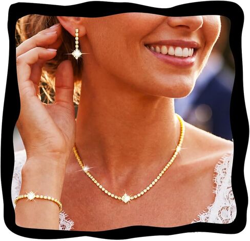 GORAIS Gold Wedding Bridal Jewelry Sets Rhinestone Necklace Set Formal Costume Jewelry for Women and Brides in Saudi Arabia